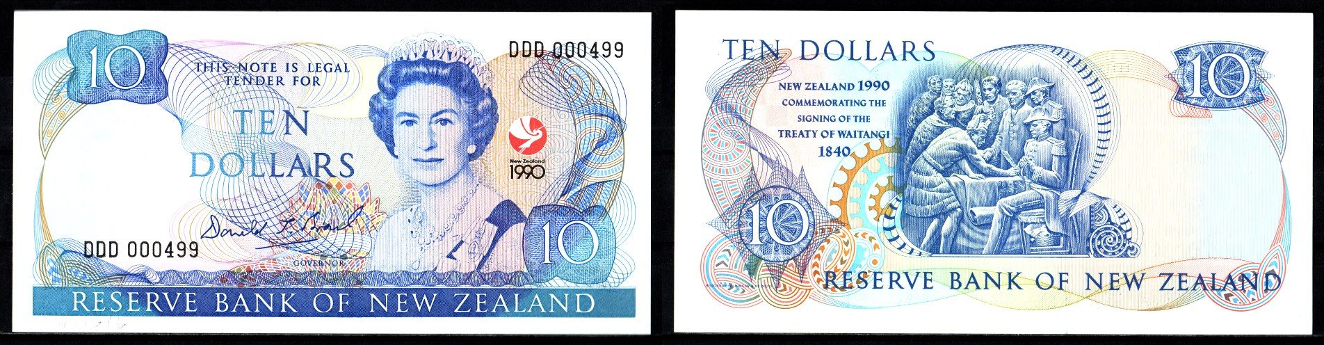 Новая Зеландия 10 долларов 1990 150-летие - Мирный договор Вайтанги (1840-1990) Pick 176 бумага UNC (пресс) 451-1210-3