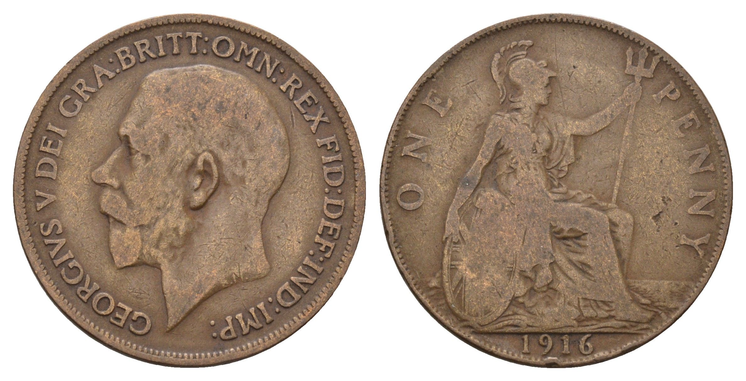 Великобритания 1 пенни 1916 Георг V (1910-1936) KM 810, Spink 4051 бронза 4692-1146