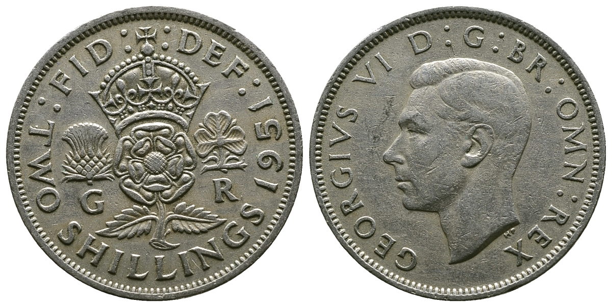 Великобритания 2 шиллинга (флорин) 1951 Георг VI (1936-1952) KM 878, Spink 4107 медно-никель 4607-732