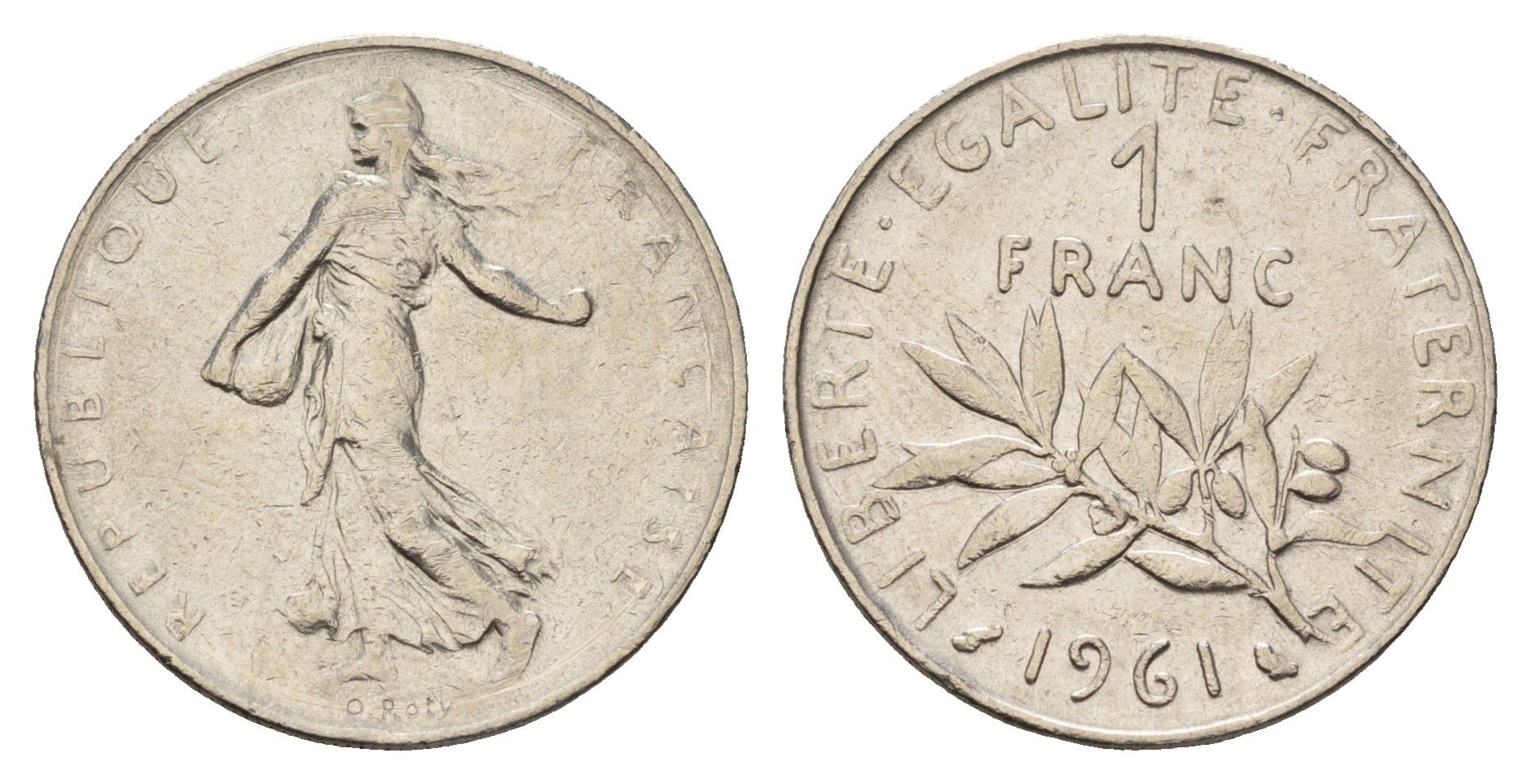 Франция 1 франк 1961 KM 925 никель 186-237