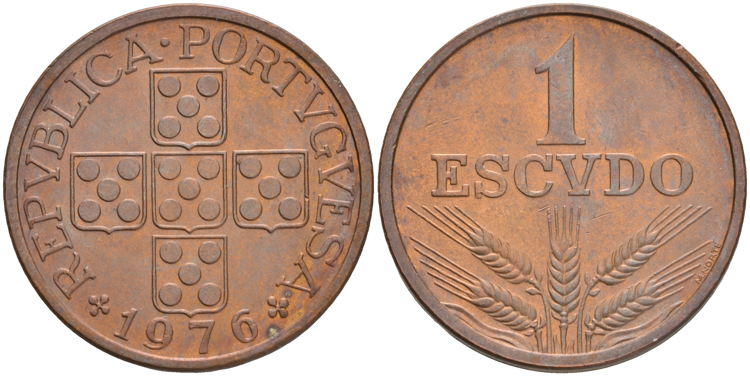 Португалия 1 эскудо 1976 KM 597 бронза 4561-643