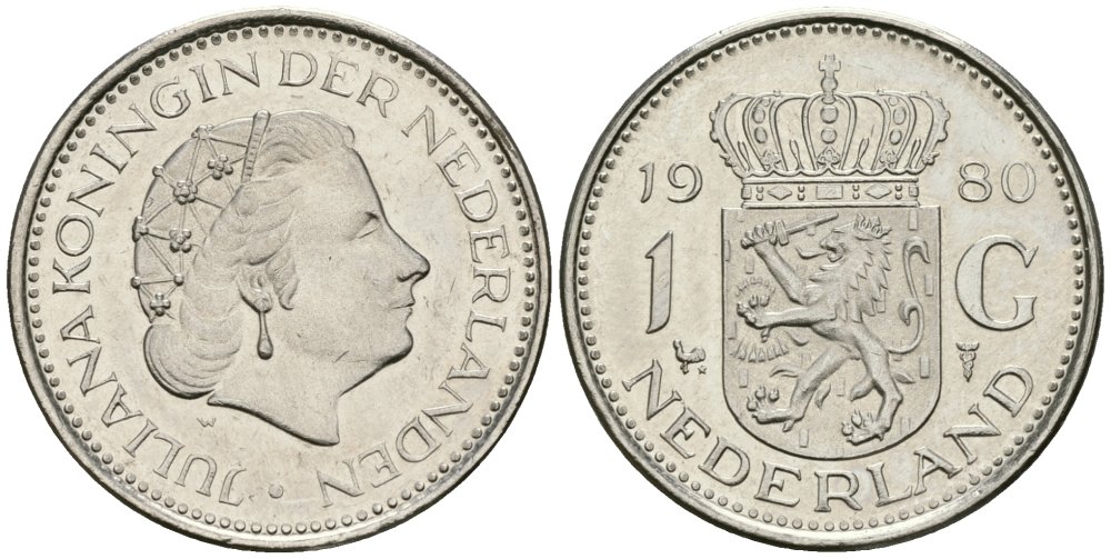Нидерланды 1 гульден 1980 Юлиана (1948-1980) KM 184а никель UNC 4579-615