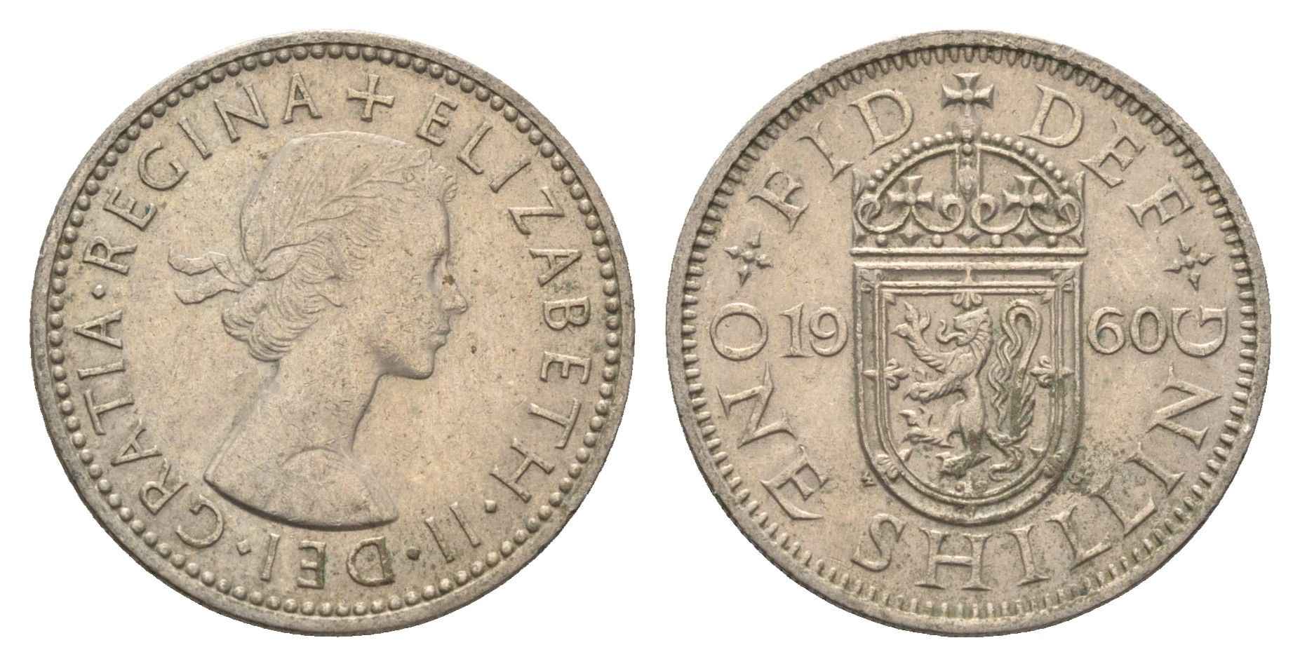 Великобритания 1 шиллинг 1960 Елизавета II (1952-2022), Шотландский герб KM 905, Spink 4148 медно-никель 4663-221