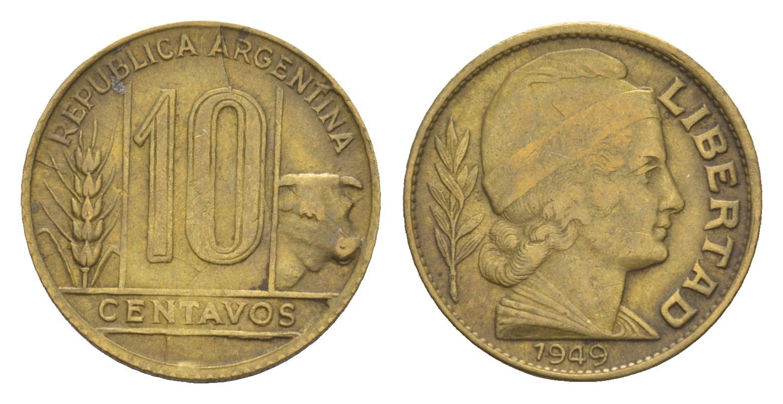 Аргентина 10 сентаво 1949 KM 41 алюминиевая бронза 4655-1015