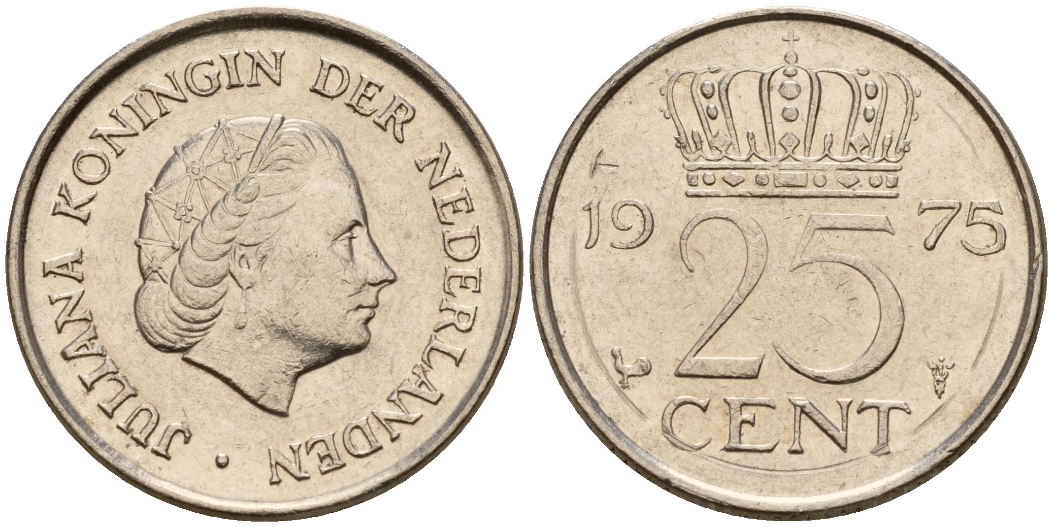 Нидерланды 25 центов 1975 Юлиана (1949-1980) KM 183 никель    4598-514