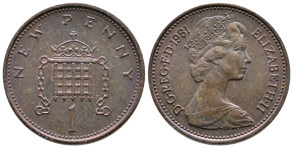Великобритания 1 пенни 1981 Елизавета II (1952-2022) KM 915, Spink 4237 (B1) бронза 87-316