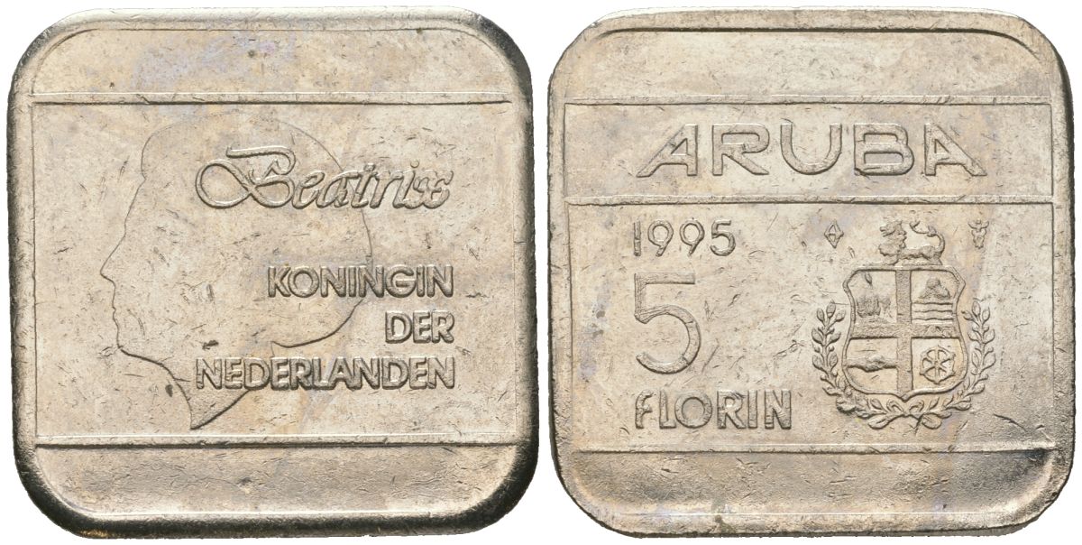 Аруба 5 флоринов 1995 Беатрикс (1980-2013) KM 12 сталь плакированная никелем 4619-343