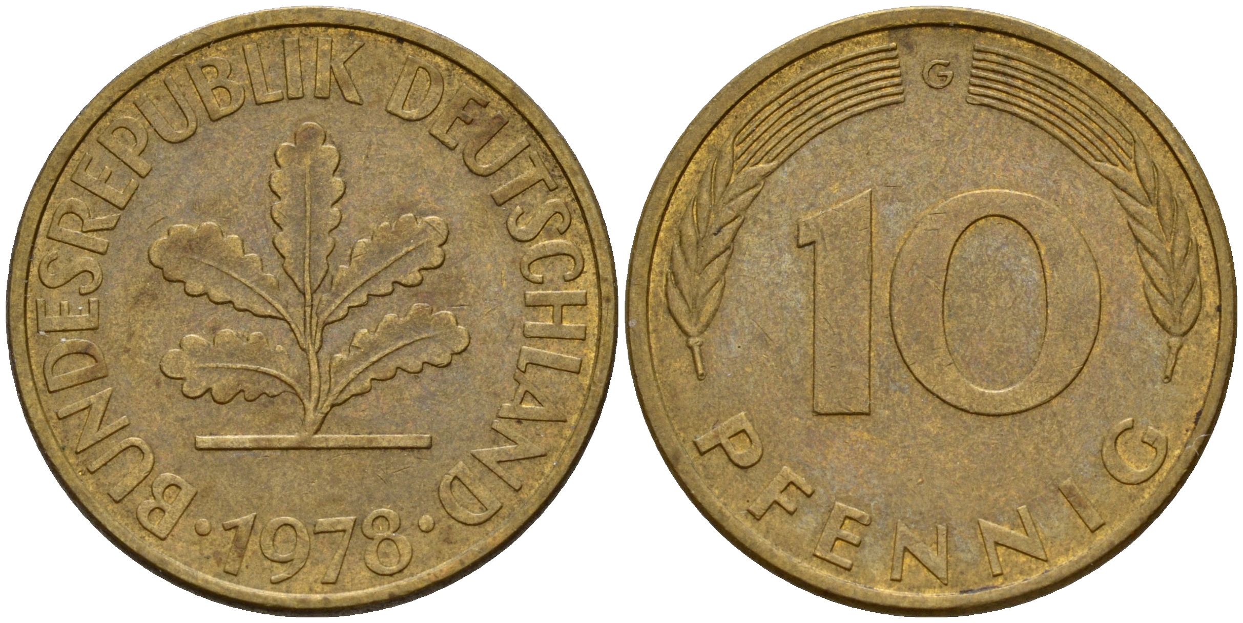 ФРГ 10 пфеннигов 1978 G J. 383, KM 108 сталь плакированная латунью    4603-443