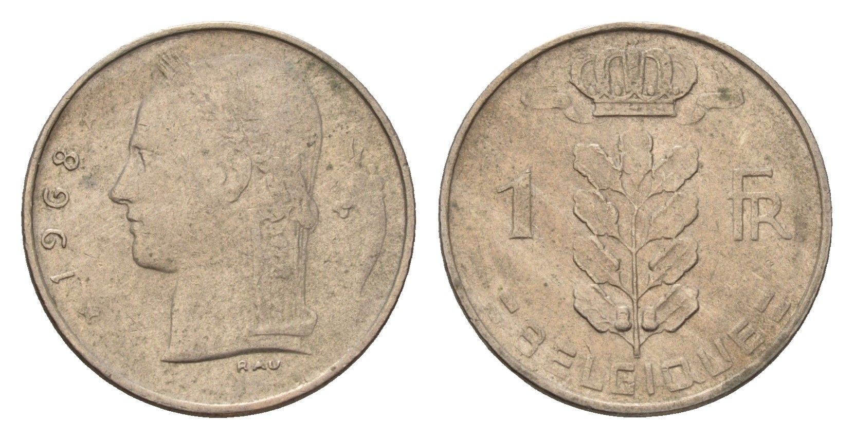 Бельгия 1 франк 1968 Belgique, Бодуэн I (1951-1993) KM 142 медно-никель 4617-818