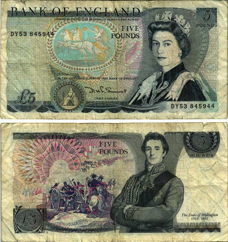 АНГЛИЯ 5 ФУНТОВ 1980-1987 ПОДПИСЬ H.D.F. SOMERSET Pick 378c бумага 7205-49-3-1