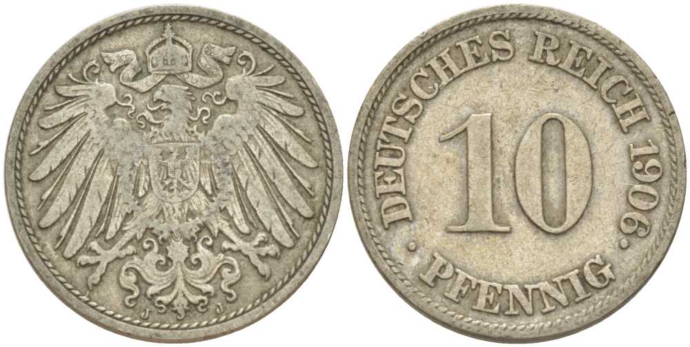 Германия 10 пфеннигов 1906 J KM 12, J. 13, Weege 8 медно-никель 259-856