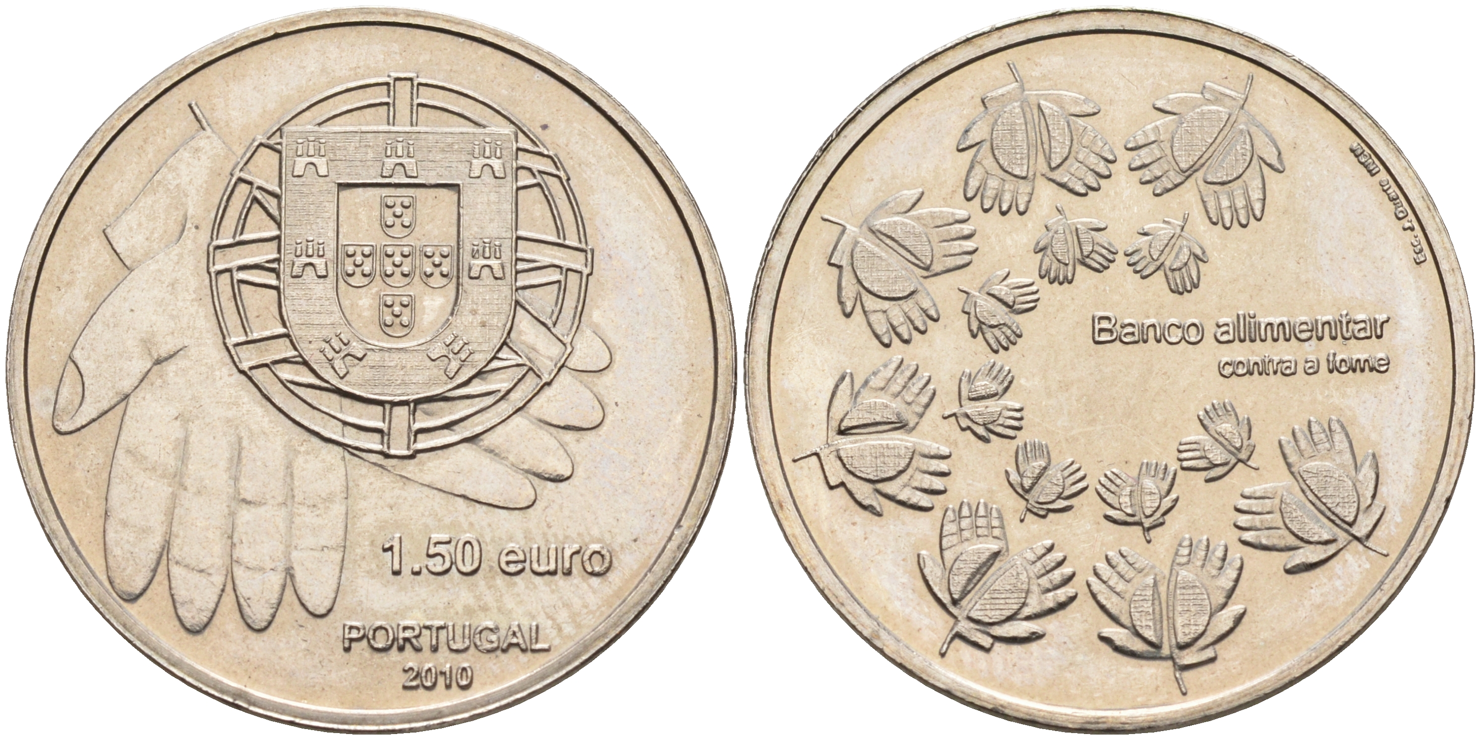 ПОРТУГАЛИЯ 1 1/2 ЕВРО 2010 БАНК ПРОДОВОЛЬСТВИЯ медно-никель UNC 4592-444