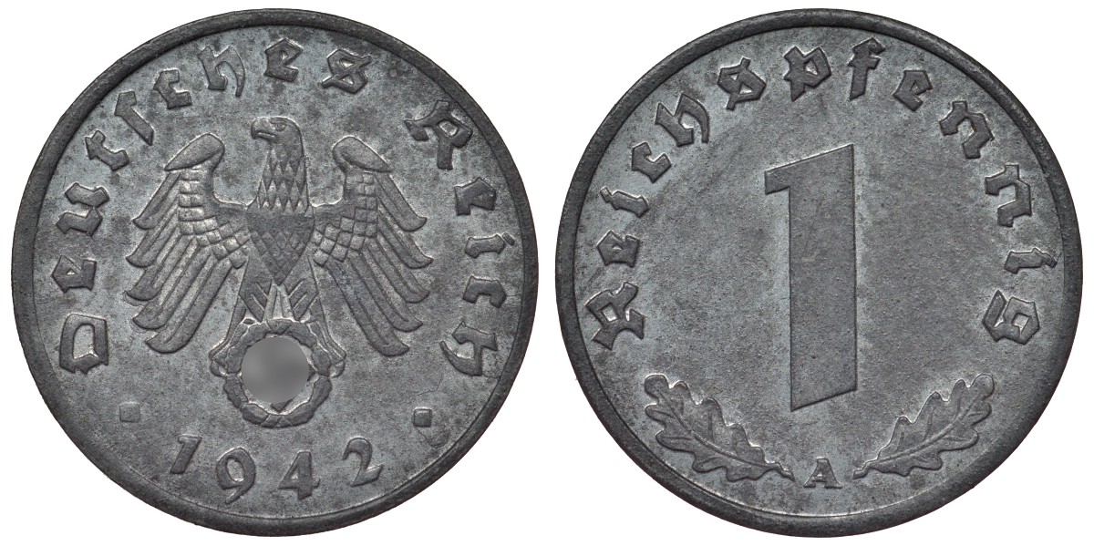 Германия 1 рейхспфенниг 1942 A KM 97, J. 369 цинк 4124-221