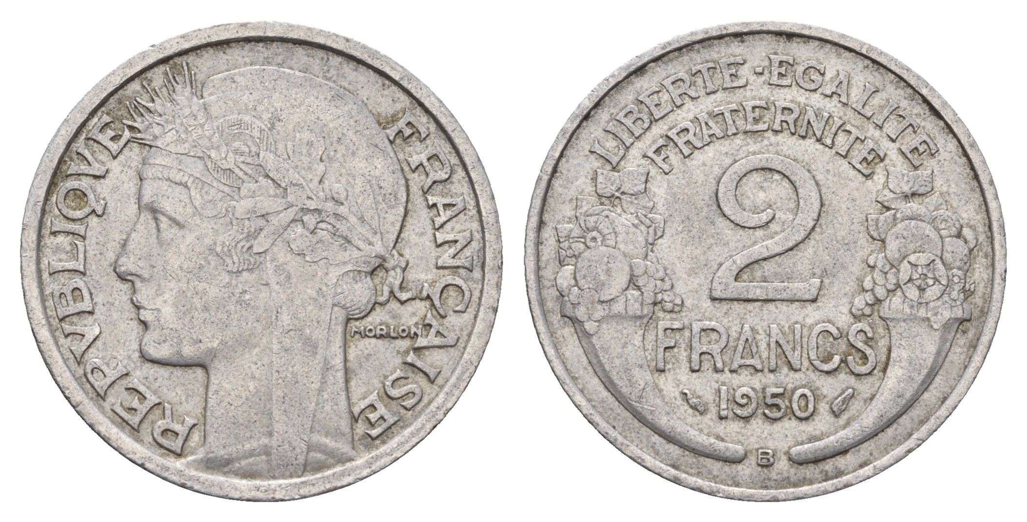 Франция 2 франка 1950 B KM 886a.2, Le Franc 269.17 алюминий 4118-454