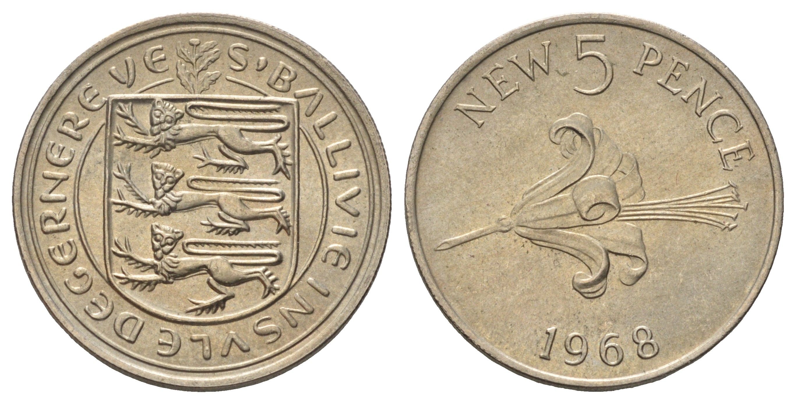 Гернси 5 новых пенсов 1968 KM 23 медно-никель UNC 4666-616