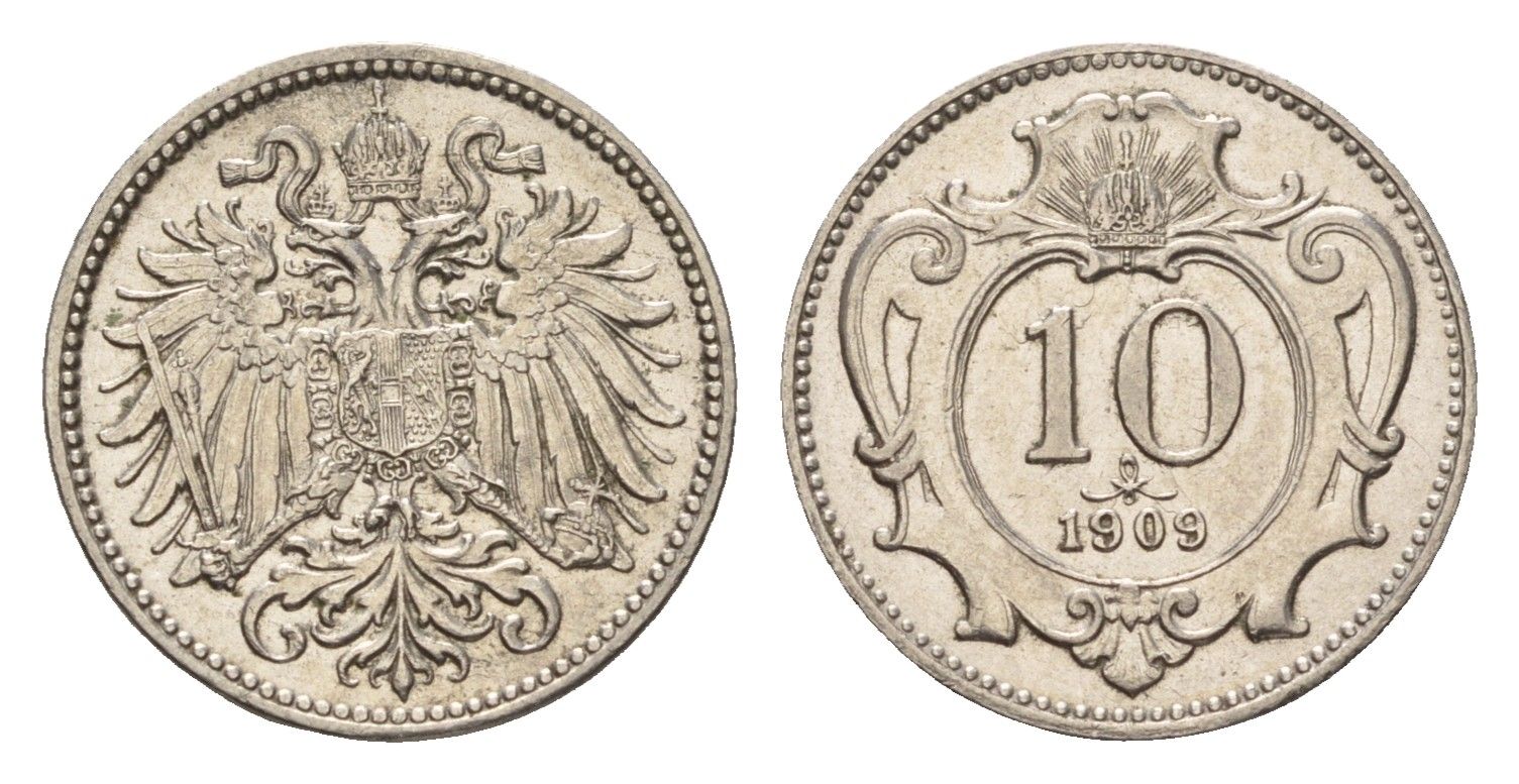 Австрия 10 геллеров 1909 Франц Иосиф I (1848-1916) KM 2802 никель aUNC 4580-514