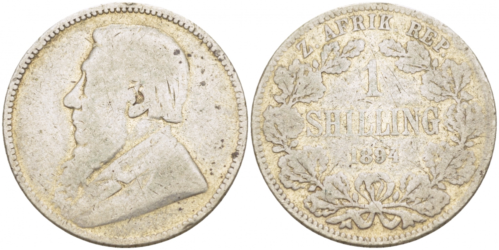 ЮАР 1 ШИЛЛИНГ 1894 ZAR, КРЮГЕР KM 5 серебро 1515-1935