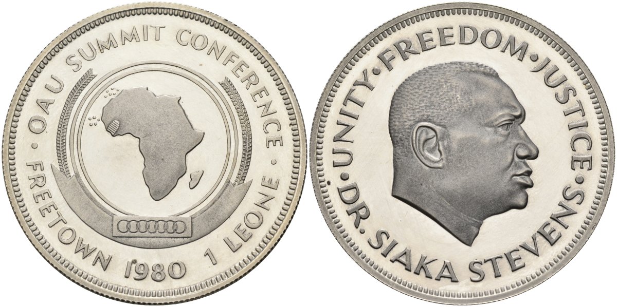 Сьерра-Леоне 1 леоне 1980 саммит "организации Африканского единства" KM 36 a серебро PROOF 04-136-45