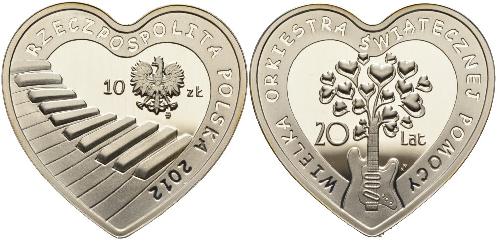 Польша 10 злотых 2012 20 лет благотворительному рождественскому оркестру, сертификат KM 810 серебро PROOF 01-170-14
