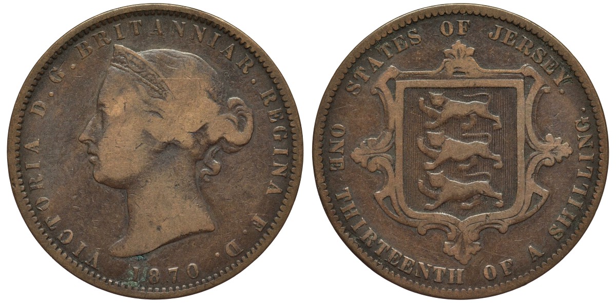 Джерси 1/12 шиллинга 1870 Виктория (1837-1901) KM 5 бронза 4557-843