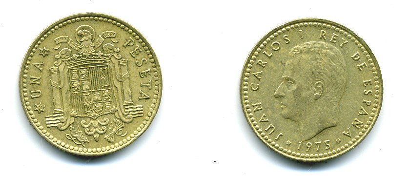 Испания 1 песета 1975 (80) Хуан Карлос I (1975-2014) KM 806 алюминиевая бронза 54-545