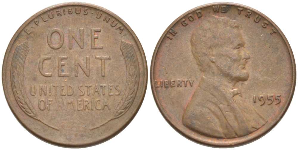 США 1 ЦЕНТ 1955 ЛИНКОЛЬН KM А132 медь цинк 218-644