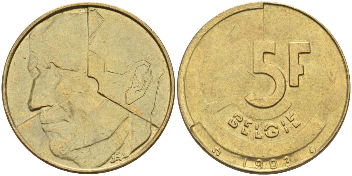 Бельгия 5 франков 1993 Belgie KM 164 алюминиевая бронза 4126-312