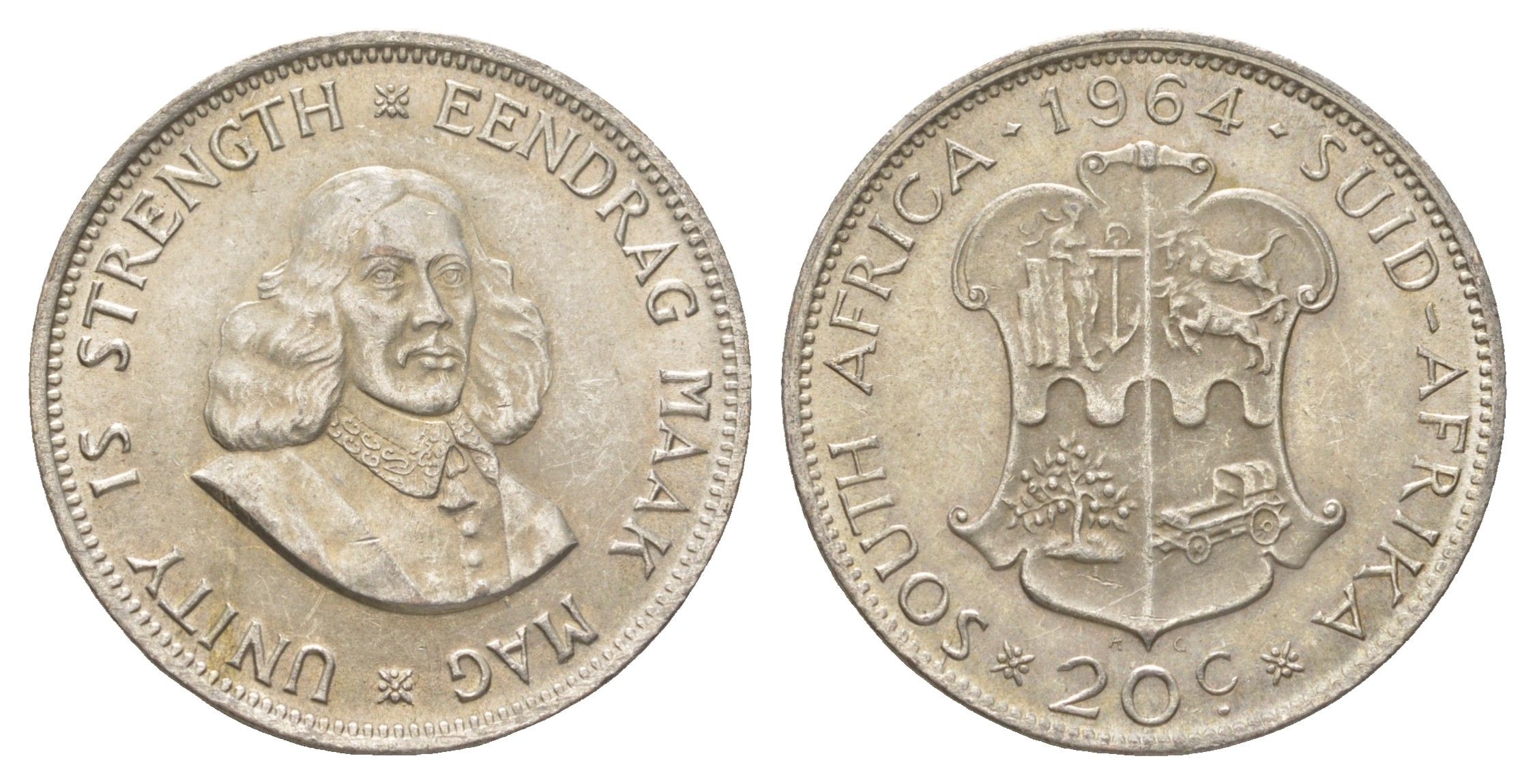 ЮАР 20 центов 1964 KM 61 серебро UNC 4622-726