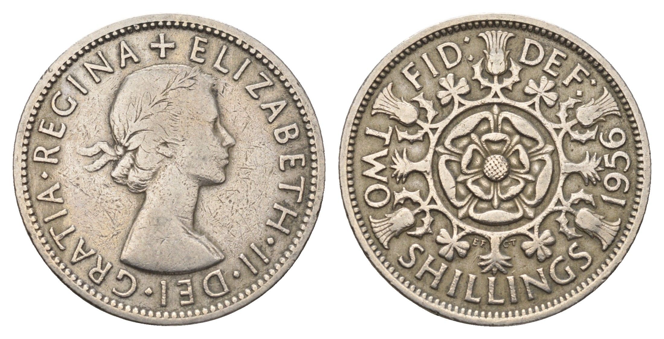 Великобритания 2 шиллинга (флорин) 1956 Елизавета II (1952-2022) KM 906, Spink 4146 медно-никель 4692-344