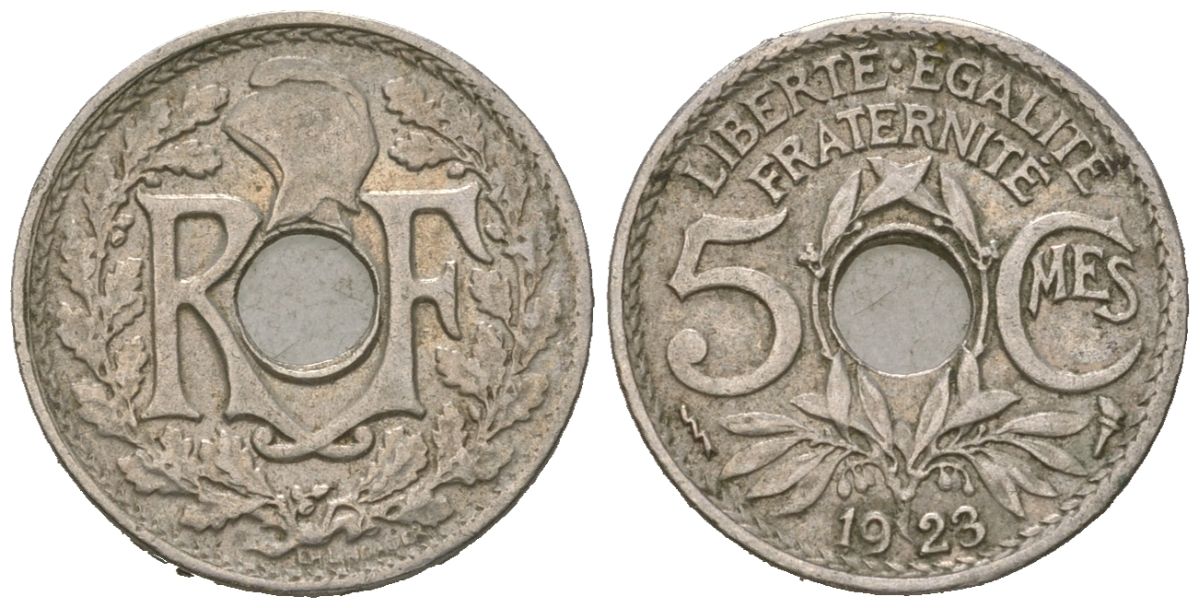 Франция 5 сантимов 1923 KM 875 медно-никель 4615-646