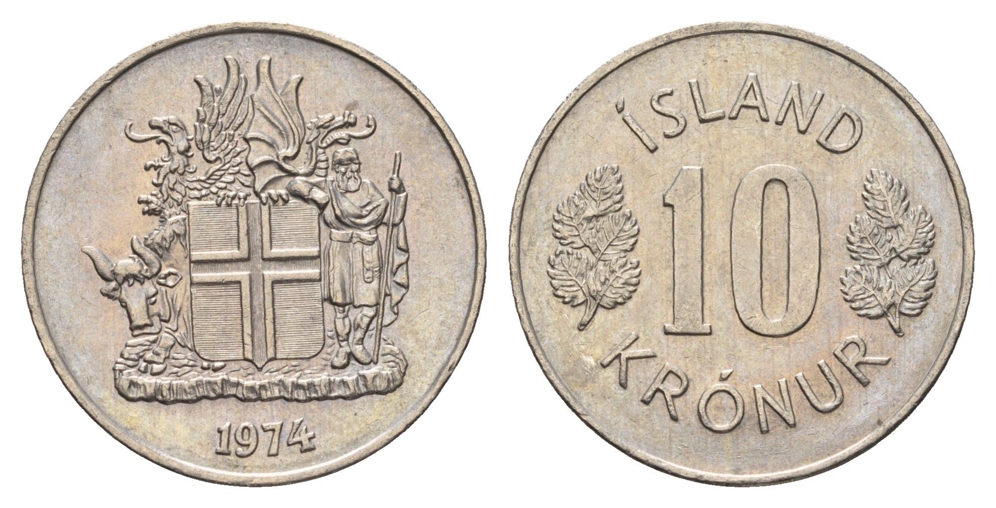 Исландия 10 крон 1974 KM 15 медно-никель UNC 4586-757