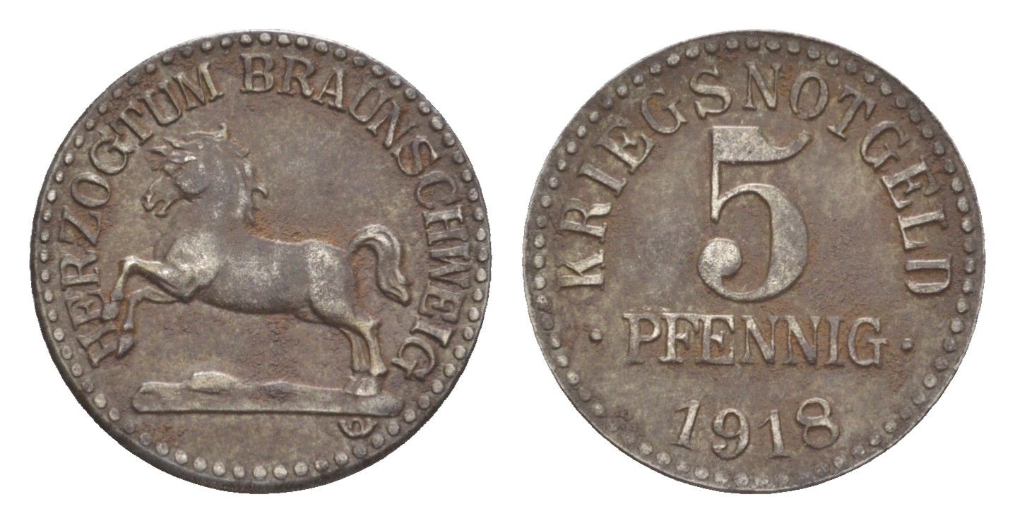 Брауншвейг 5 пфеннигов 1918 Funck 56.1, Men05 3454.1, Men18 4388.1 железо 3955-551