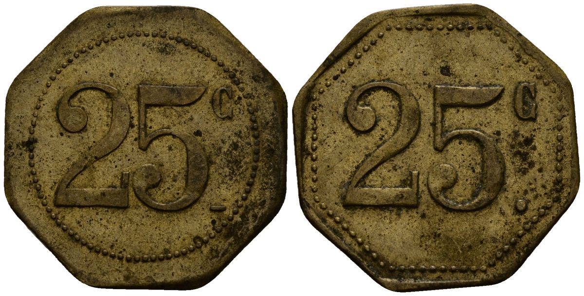 Франция 25 сантимов ND ресторанный жетон латунь 4166-421