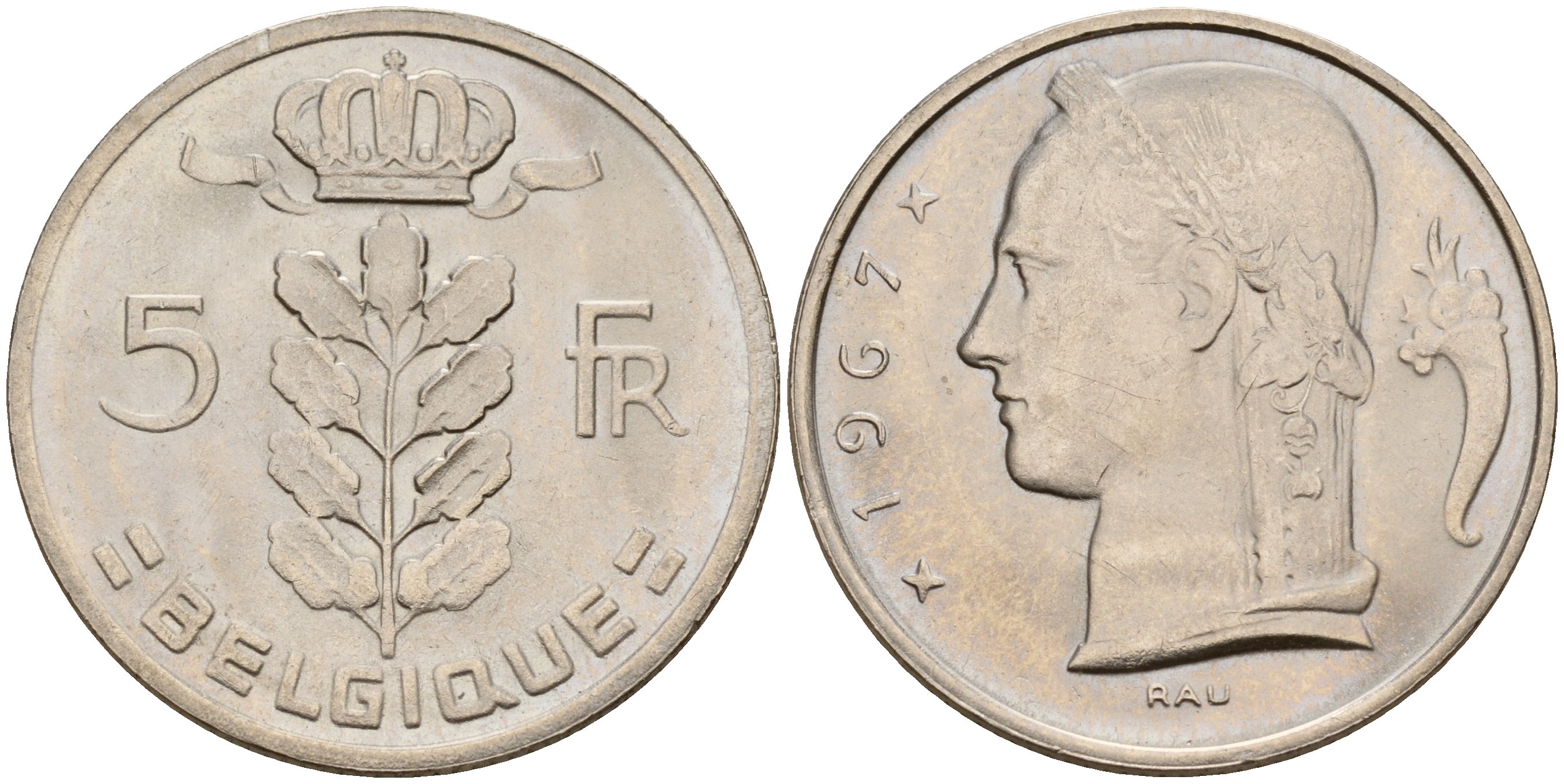 Бельгия 5 франков 1967 Belgique KM 134.1 медно-никель  UNC  4187-233