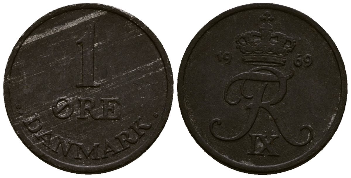 Дания 1 эре 1971 С; S, Фредерик IX (1947-1972) KM 839.2 цинк 4173-717