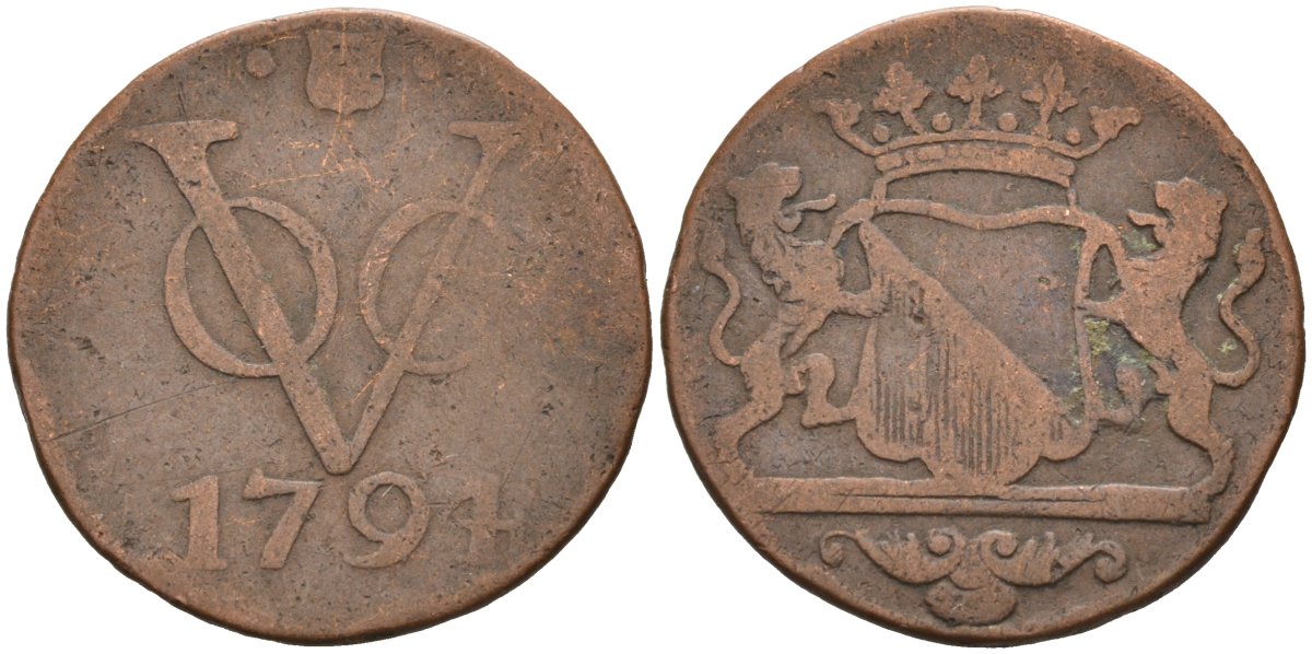 Нидерландская Восточная Индия, Утрехт (Утрехт) 1 дуит 1794 KM 111.1 медь 4577-333