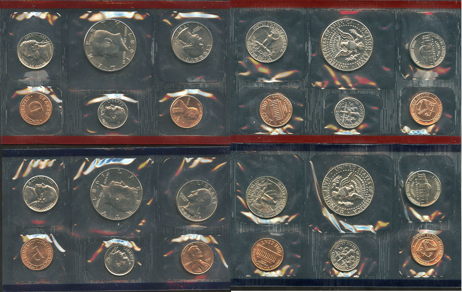 США официальные наборы из 10 монет и 2 жетонов монетного двора 1987 D, P, Джон Кеннеди KM MS 151   UNC  8-2-03-34