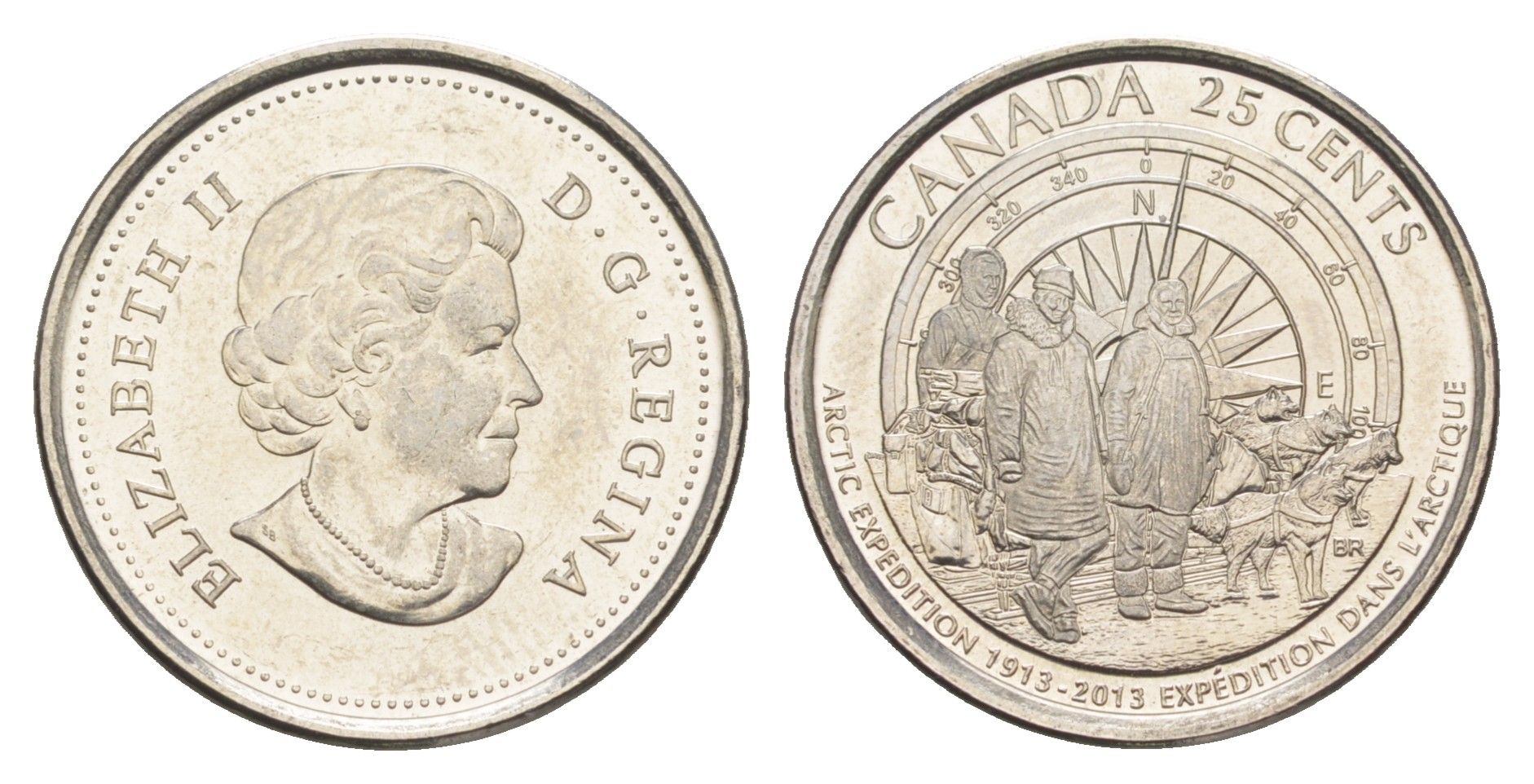 Канада 25 центов 2013 100 лет со дня Канадской арктической экспедиции KM 1547 сталь плакированная никелем UNC 4652-1155