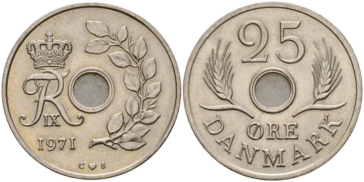 Дания 25 эре 1971 C;S, Фредерик IX (1947-1972) KM 855 медно-никель 4187-1154