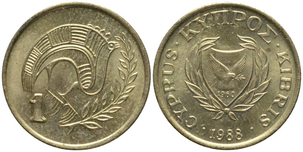 КИПР 1 ЦЕНТ 1988 ПТИЧКА KM 53.2 никель латунь 4549-1217
