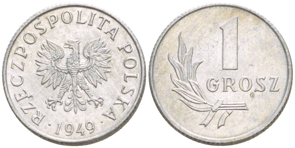 ПОЛЬША 1 ГРОШ 1949 MW KM 39 алюминий 4528-812