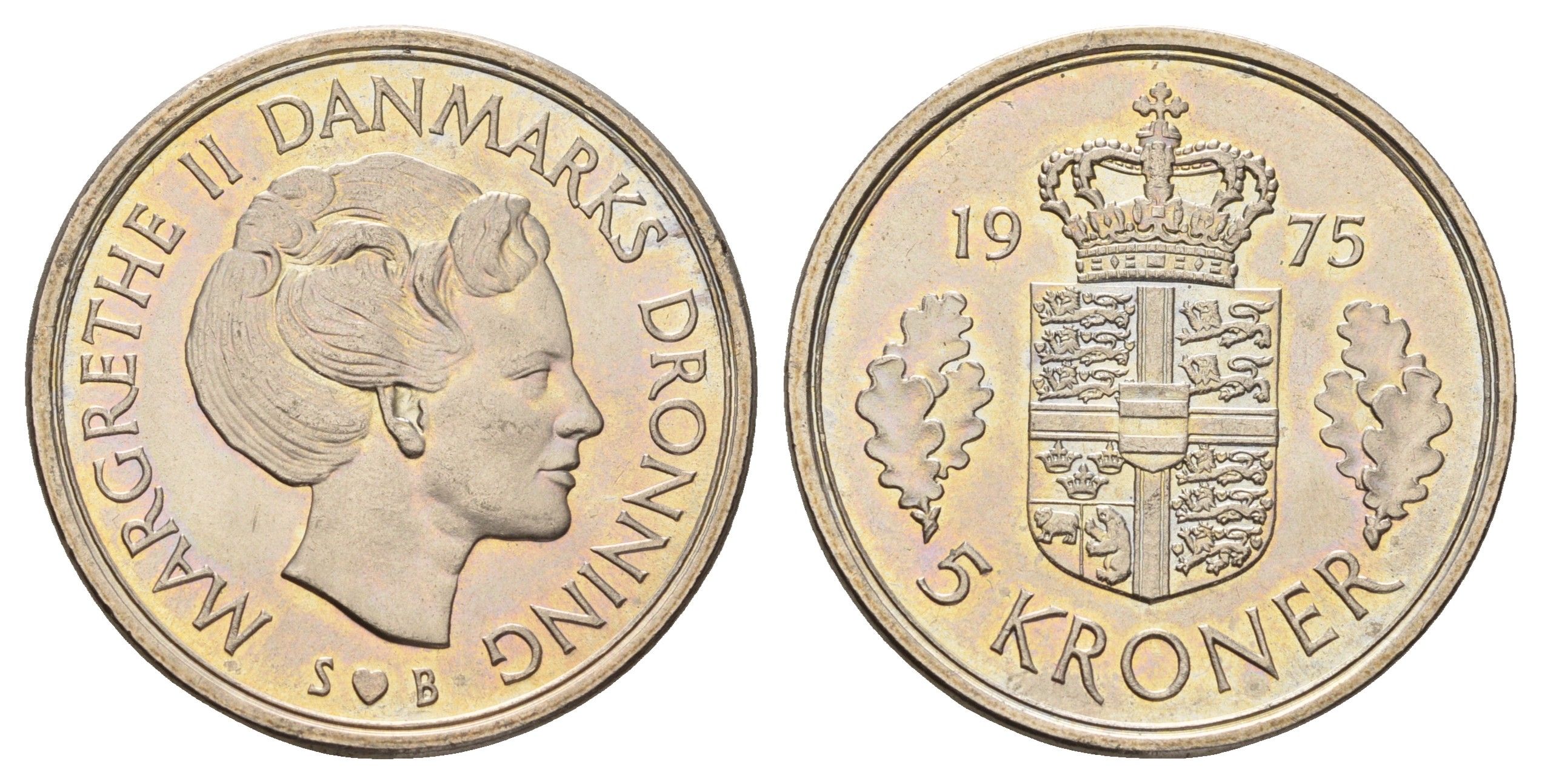 Дания 5 крон 1975 Маргрете II (1972-2024) KM 863 медно-никель UNC 87-1344