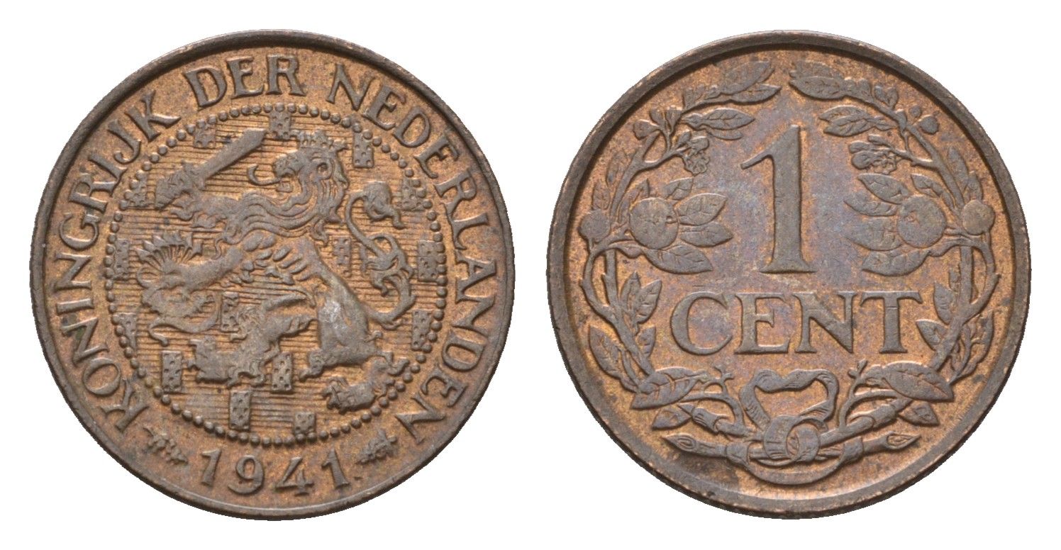 Нидерланды 1 цент 1941 Вильгельмина (1890-1948) KM 152 бронза aUNC 4674-1164
