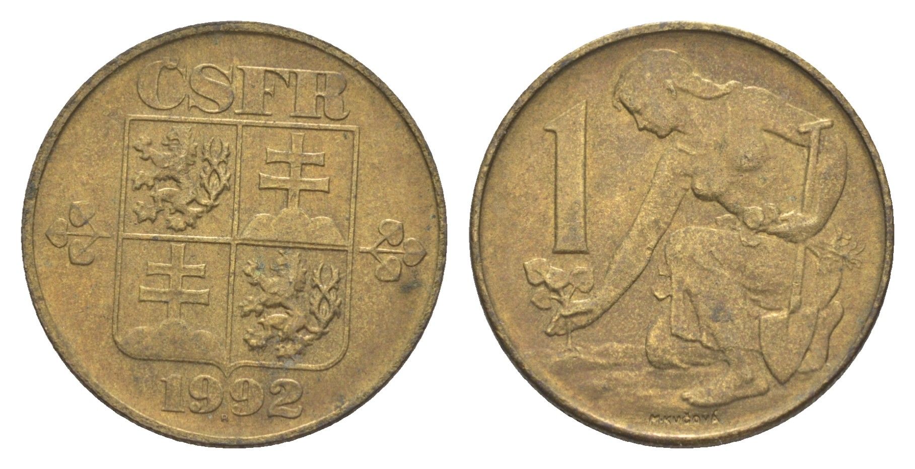 Чехословакия 1 крона 1992 KM 151 алюминиевая бронза 4633-642