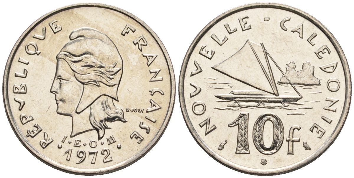 Французская Новая Каледония 10 франков 1972 лодка KM 11 никель  UNC  4610-533
