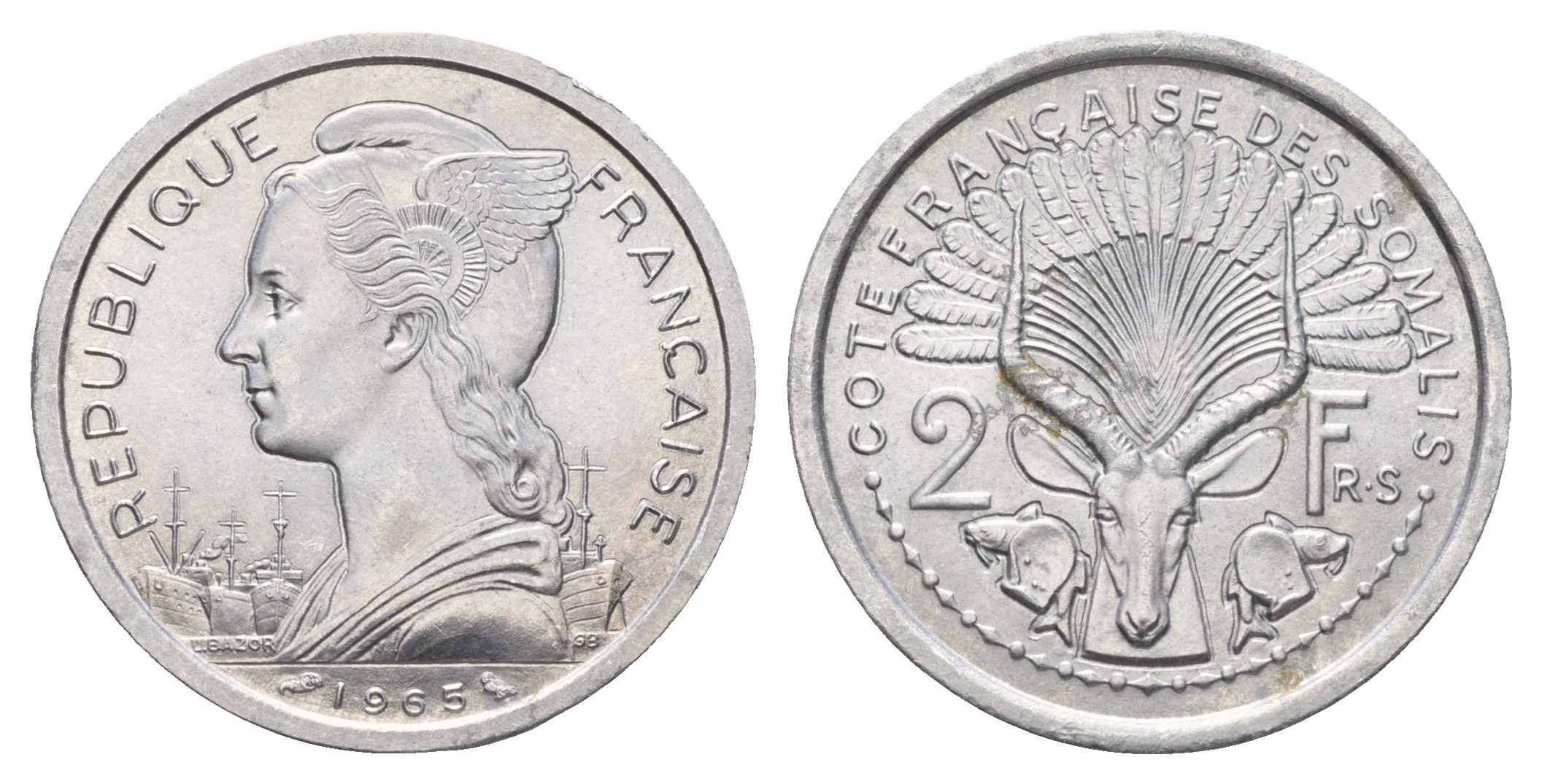 Французское Сомали 2 франка 1965 KM 9 алюминий UNC 650-1945
