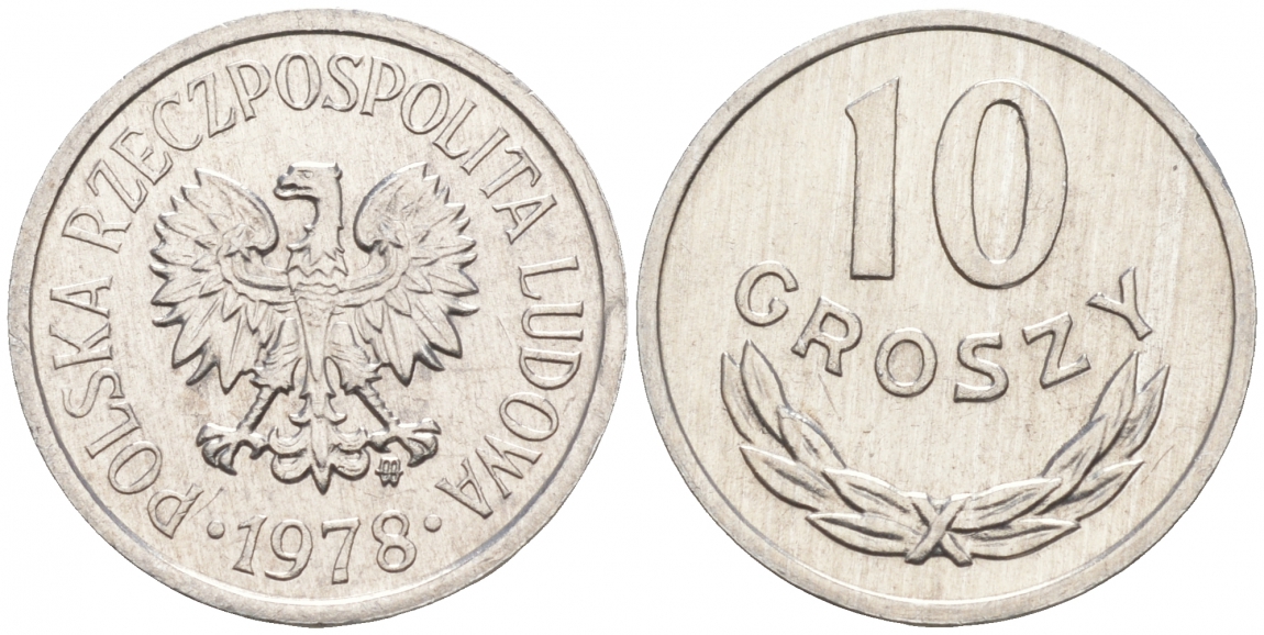 ПОЛЬША 10 ГРОШЕЙ 1978 MW KM АА47 алюминий UNC 99-857