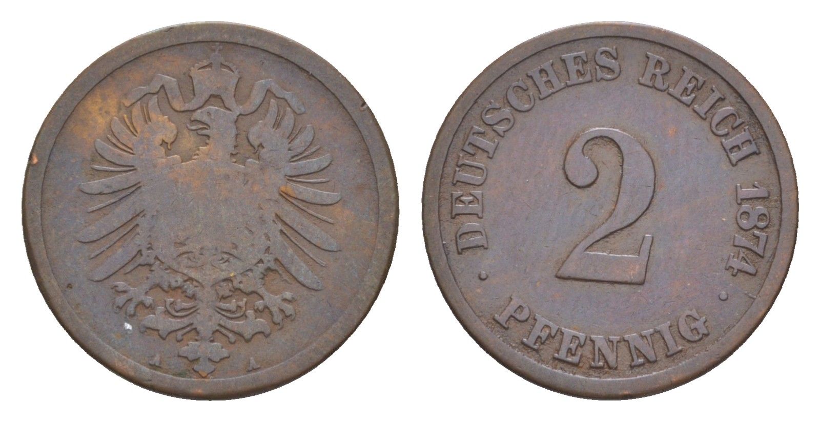 Германия 2 пфеннига 1874 A, Вильгельм I (1861-1888) KM 2, J. 2 медь 4647-845