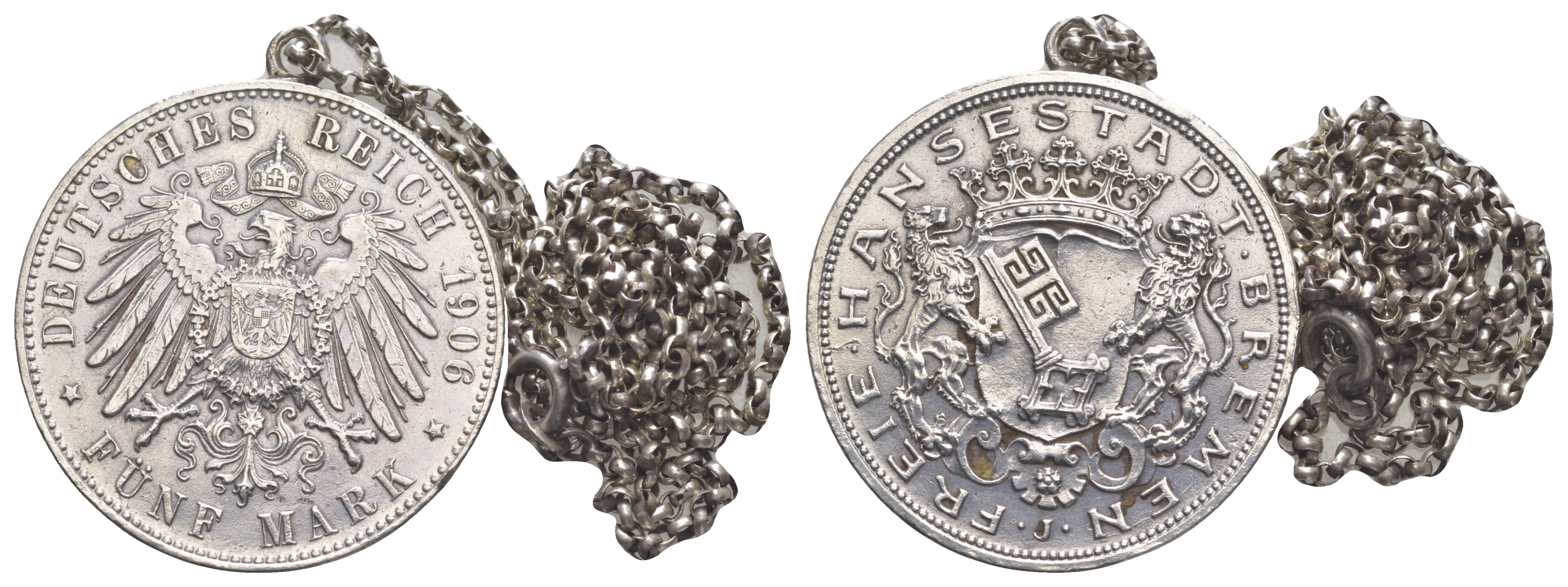 Бремен 5 марок 1906 на подвеске J. 60, KM 251 серебро    00-801-41