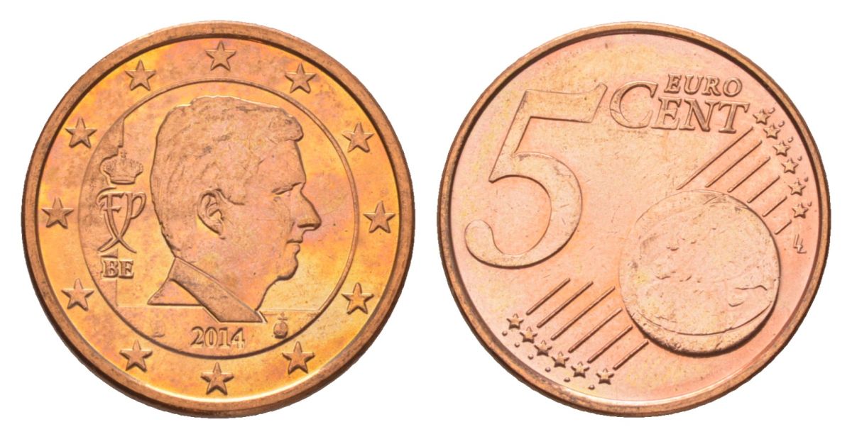 Бельгия 5 евроцентов 2014 KM 333 сталь плакированная медью 4627-758